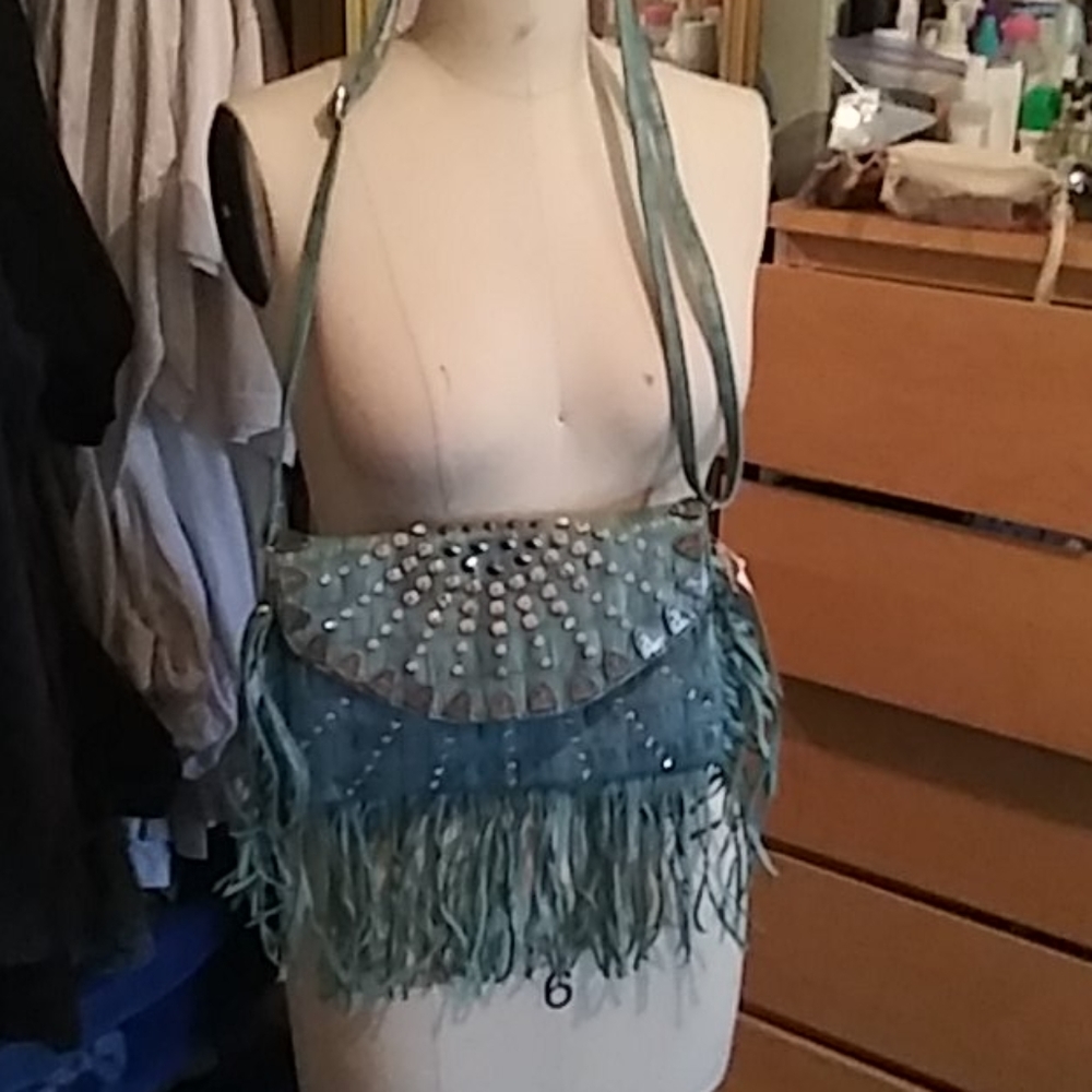 Buckle turquoise crossbody with Fringe